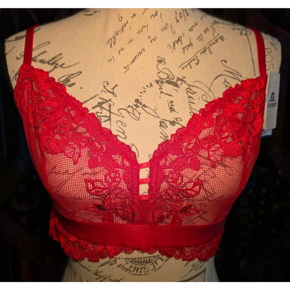 Wacoal Tempt'd XL Red Bra Lace Sheer Sexy Wireless Adjustable Unlined NEW - Picture 2 of 8